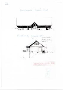Tegning som viser eksisterende fasader (vest og sør) av en bygning.