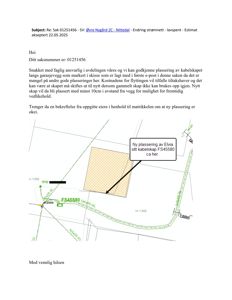 Situasjonsplan som viser plassering av et nytt kabelskap (Elvia FS45580) i forhold til garasjevegg og eksisterende infrastruktur.