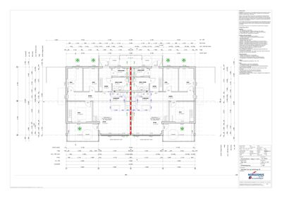 Etasjeplan som viser romfordeling, dører og tekniske installasjoner (vann, avløp) for et fleretasjes bygg.