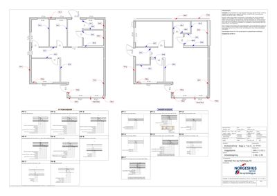 Etasjeplaner (Yttervegger og Innevegger) med romnummerering og dimensjoner.
