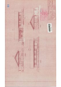 Fasadetegning som viser bygningens utsyn fra flere vinkler (f.eks. front, side og bakside) med detaljer om takform, vinduer og fasadepanel.