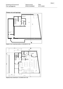Bildet viser etasjeplaner (kjeller og plan 1) for en bygning i en byggesak.