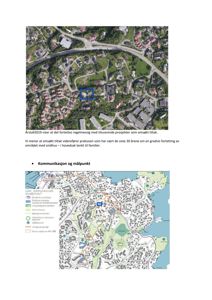 Bildet viser en karttegning med oversikt over et område, inkludert vegnett, bebyggelse og vann. Det er også en blå markering som peker ut et spesifikt område.