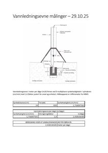 En teknisk tegning som viser et måleapparat (infiltrometer) for å måle vannledningsevne i jorden, med dimensjoner og forklaring på komponenter.