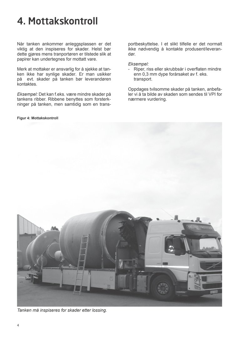 Fotografi av en lastebil som frakter store tanker, illustrerende mottaksinspeksjon.