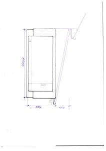 En håndtegnet teknisk detaljtegning som viser en konstruksjon med angitte mål (f.eks. 5500, 2700, 400) og geometriske former.