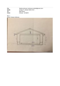 En håndtegnet fasadeopprikk (opprikk) av en garasje, med angitte mål i millimeter.