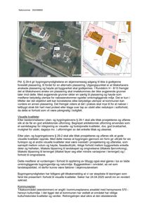 Et fotografi av et eksisterende hus sett fra luften, inkludert en situasjonsplan med overlagte informasjon om eiendomsgrenser og arealbruk.