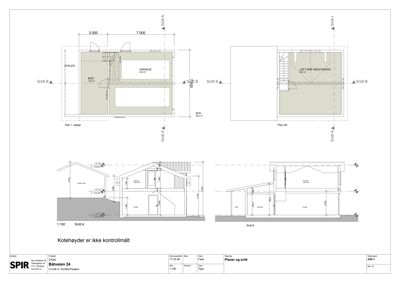 Bildet viser snittegninger (Snitt A og Snitt B) for en bygning, inkludert etasjeplaner og kotehøyder.