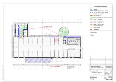 Etasjeplan med brannsikringsopplysninger og romfordeling