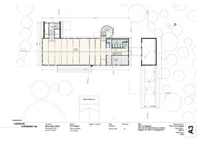 Etasjeplan (etasjeplan) som viser romfordeling, mål og funksjoner i en bygning.