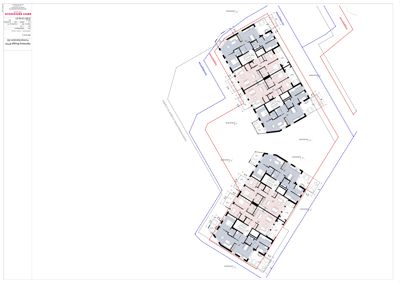Etasjeplan for et fleretasjes bygg (Havneveien 1102) som viser romfordeling, vegger og arealer.