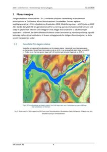 Kart som viser flomutbredelse i Bruabekken med fargekodet høyde og en markert sirkel for et spesifikt punkt.