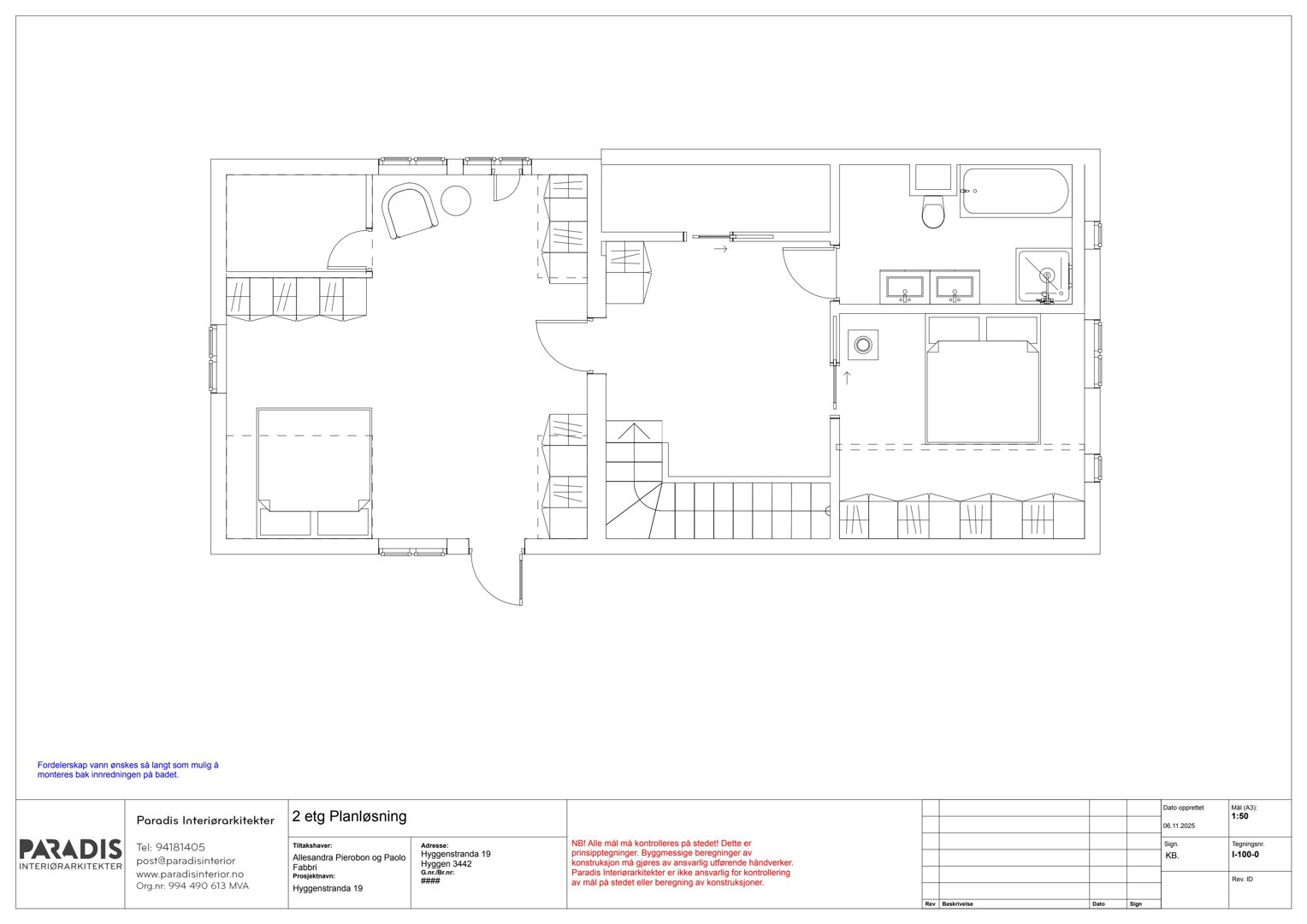 Etasjeplan (2. etg) som viser romfordeling, møbler og veggkonstruksjoner.