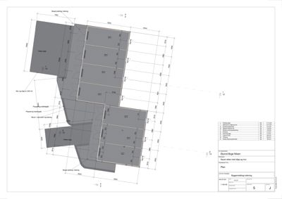 Etasjeplan som viser romfordeling, veggmål og areal for en bygning.
