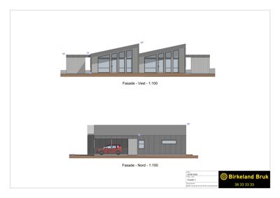 Tegning som viser fasadeopprikk for Vest- og Nord-fasaden av en bygning.