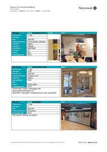 Et dokument som viser en rapport om ombruk av innvendige elementer (dører, vinduer, porter). Dokumentet inneholder tabeller med spesifikasjoner og tre foton som illustrerer de aktuelle elementene.