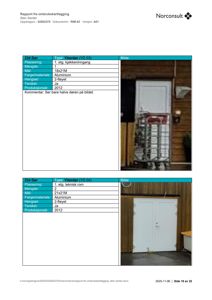 Fotografier av to ytterdører (234) med tilhørende tekniske data i en rapport.