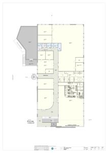 Etasjeplan (BTA 2.etg) som viser romfordeling, vegger og areal for en bygning.