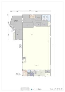 Etasjeplan (BTÅ 1.etg) som viser romfordeling, dimensjoner og areal for et bygg.