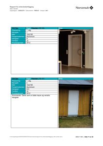 Fotografier av ytterdører med tilhørende tekniske data i tabellformat.