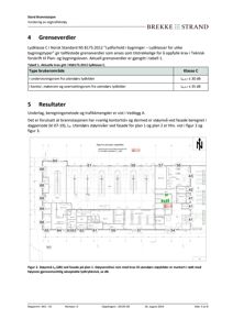 Et etasjeplan (plan 1) av Stord brannstasjon som viser støyverdier og romfordeling.