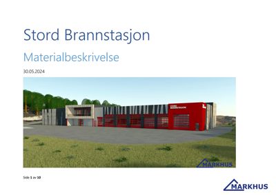 3D-visualisering av Stord Brannstasjon med omgivelsene.