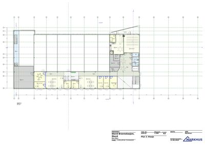 Etasjeplan (Plan 2. Etasje) som viser romfordeling og funksjoner i en bygning, sannsynligvis Stord Brannstasjon.