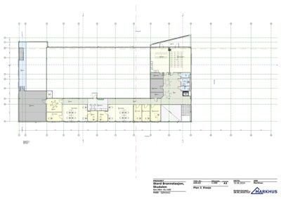 Etasjeplan (Plan 2. Etasje) som viser romfordeling, vegger og innredning for Stord Brannstasjon.
