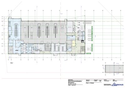 Etasjeplan (Plan 1. Etasje) for Stord Brannstasjon, som viser romfordeling og innvendig oppbygning.