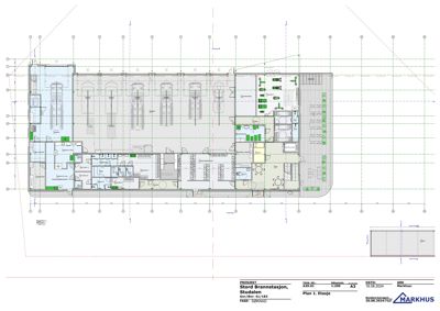 Etasjeplan (Plan 1. Etasje) for Stord Brannstasjon, som viser romfordeling og funksjoner.