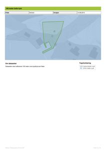 Et kart som viser et 100-meter belte langs kystlinjen, med overlappende arealer og bygninger.