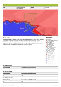 Et kart som viser stormflo-områder og vannstandsnivåer i Norge, med en tegnforklaring og tabeller med sikkerhetsklasser.
