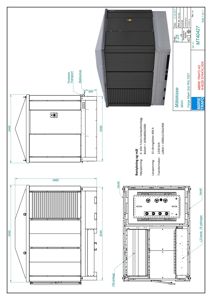 Teknisk tegning (målskisse) av en transformator med dimensjoner og konstruksjonsdetaljer.