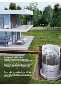 Fotografi av en moderne bolig med tilhørende minirenseanlegg i bakken.