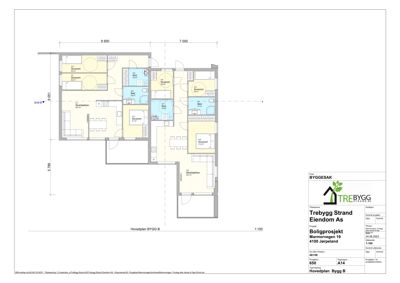 Hovedplan (etasjeplan) for en bolig med romfordeling, mål og utforming.