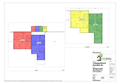 Etasjeplaner (kjeller og hovedplan) med romfordeling og bruksenheter