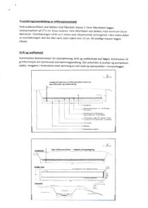 Teknisk detaljtegning som viser krysstegninger og tverrsnitt av en infiltrasjonsfilteranlegg med tilhørende tekstbeskrivelse.