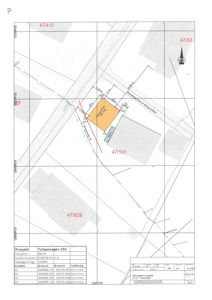 Situasjonsplan som viser tomtens grenser (47/101), nabotomter, veier og grunnmurposisjoner.