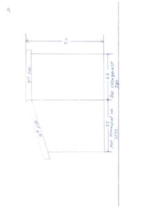 Håndskrevet situasjonsplan som viser bygningens plassering i forhold til naboeiendommer (3rd side, 4th side) og vei (Mot kommunal vei Vest). Planen inkluderer mål på eiendommen (3 m, 6.6, 7.5) og notasjoner om 'Bal side/garasje' og 'Sør'.