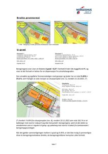 Dokumentasjon av et bruttoareal-beregningsskjema med to små situasjonsplaner (Eksempel 1 og 2) øverst og en større situasjonsplan med arealoppdeling nederst.