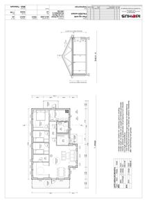 Etasjeplan (1. etasje) med romfordeling, dimensjoner og en tilhørende snittegning.