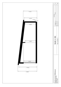 Snittegning av en bygning med mål og dimensjoner