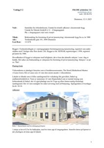 Fotografi av en eksisterende bygning (hus) med tekstbeskrivelse under.