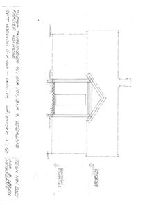 Snittegning av en bygning (TILBYGG TANGENVÆGEN 41) som viser takkonstruksjon, veggtykkelse og grunnplan.
