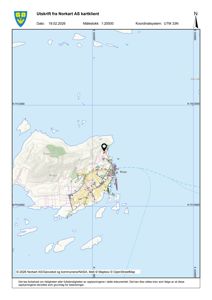 Et digitalt kart (Norkart) som viser topografi, infrastruktur og et spesifikt punktmarkert med en pinne i Bolga.