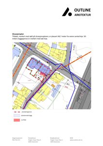 Situasjonsplan som viser bygningens plassering i forhold til veier og eiendomsgrenser.