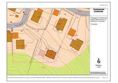 Situasjonsplan som viser tomtens beliggenhet i forhold til nabolag, veier (Breivå), høydeforhold (konturlinjer) og planlagt ombygging/oppføring.