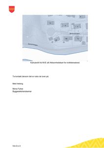 Et kartutsnitt (kartutsnitt fra NVE sitt Aktsomheitskart) som viser et område med bygninger og en vassdrag.