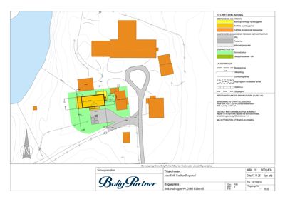 Situasjonsplan som viser tomtens beliggenhet, omgivende infrastruktur, eksisterende og planlagt bebyggelse, samt topografi.